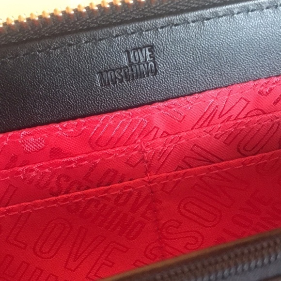 Brand New Love Moschino Black Gold Studded Zip Around Portafogli Nero Wallet - Picture 10 of 14